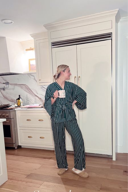 Striped pajamas — wearing a medium 

#LTKfamily #LTKbeauty #LTKstyletip