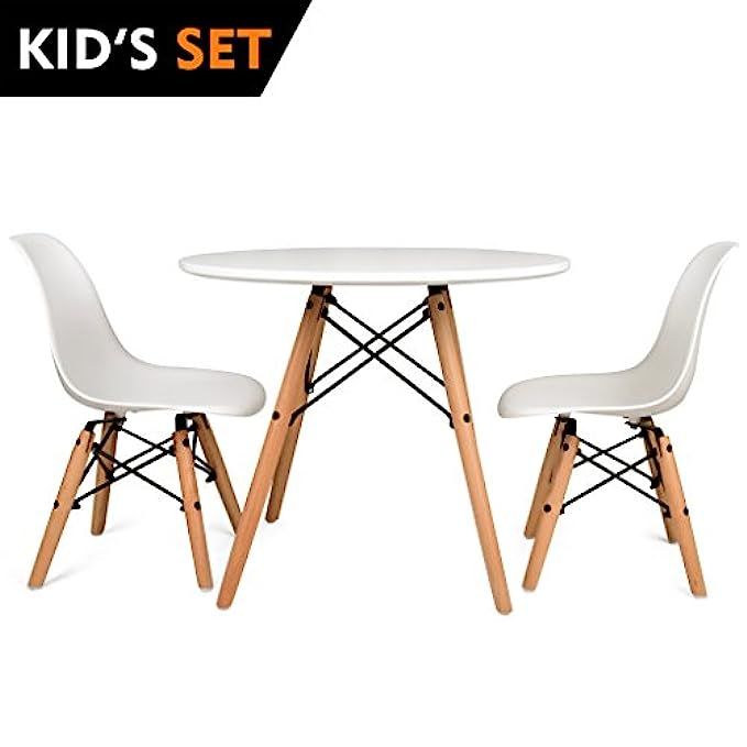 UrbanMod Kids Mid Century Style Modern White Table Set, Round Table with Two (2) ABS Easy-Clean Chai | Amazon (US)