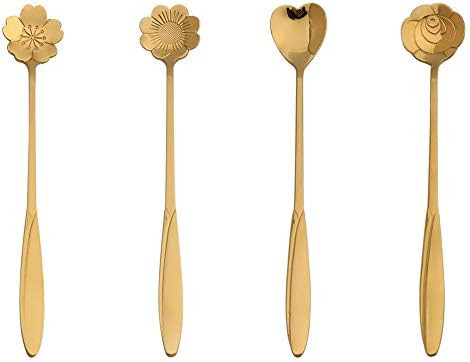 4 Pieces Stainless Steel Flower Coffee Spoon, Tea Spoon，Gold Dessert Stirring Spoon Set, Coffee... | Amazon (US)
