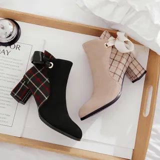 Plaid Panel Chunky-Heel Ankle Boots | YesStyle Global