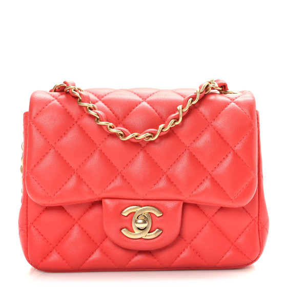 Lambskin Quilted Mini Square Flap Red | FASHIONPHILE (US)