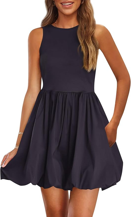 PRETTYGARDEN Summer Dresses for Women 2025 Casual Sleeveless Tank Mini Short Dress Crew Neck Bubb... | Amazon (US)