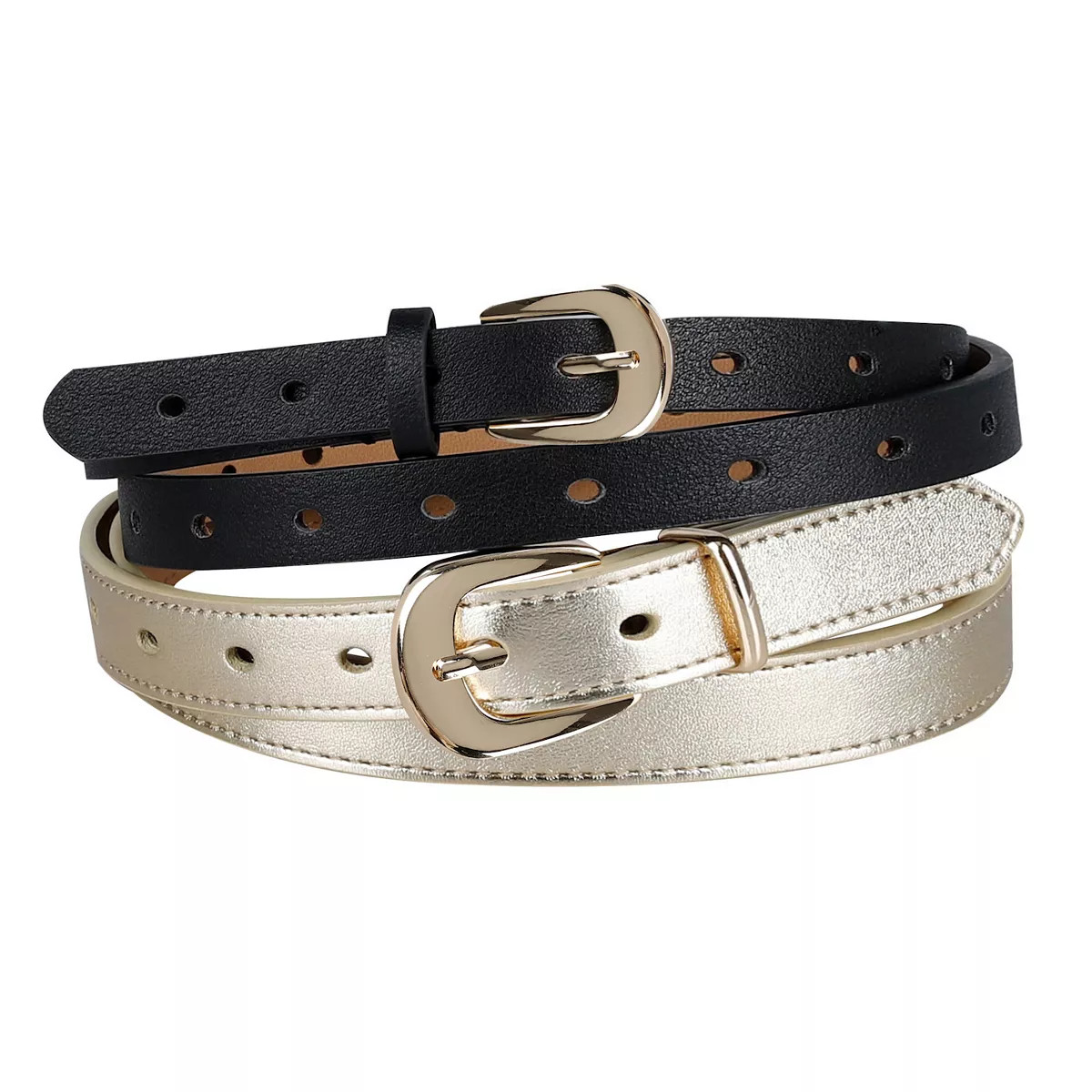 Women's Reg & Plus LC Lauren Conrad 2-Pack Mixed Metallic Skinny Casual Belt Set | Kohl's