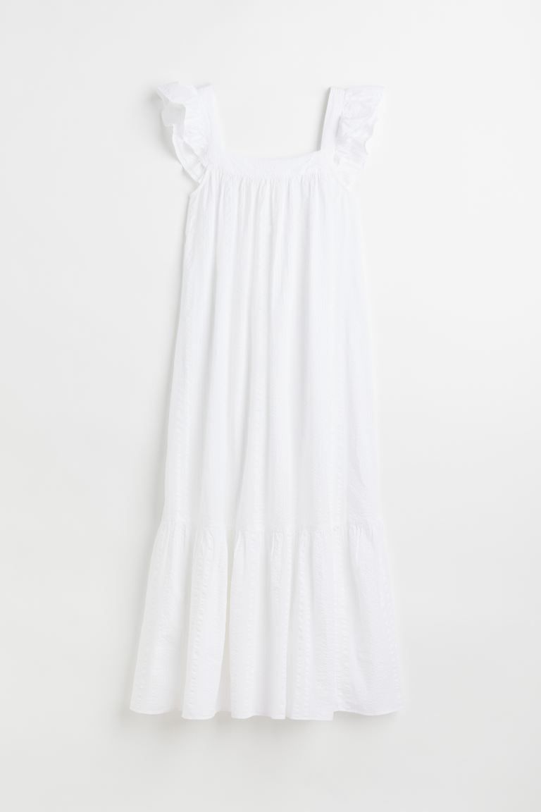 Long dress in airy cotton seersucker with a square neckline and wide, flounced shoulder straps. O... | H&M (US)