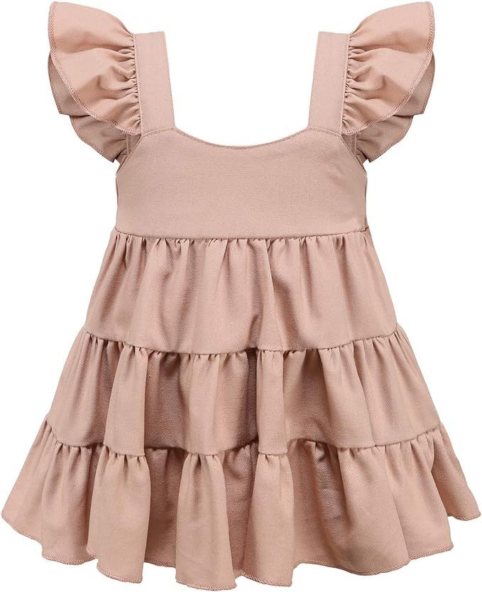 Colorful Childhood Baby Girls Linen Dress Kids Fly Sleeve Vest Tutu Dresses Toddler Ruffles Party... | Amazon (US)