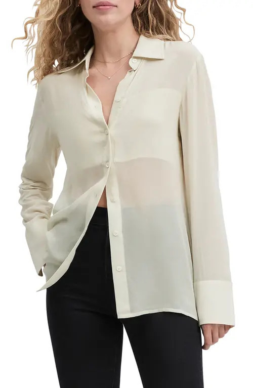 Favorite Daughter The Sheer Sophistication Button-Up Shirt in Ivory at Nordstrom, Size X-Large | Nordstrom