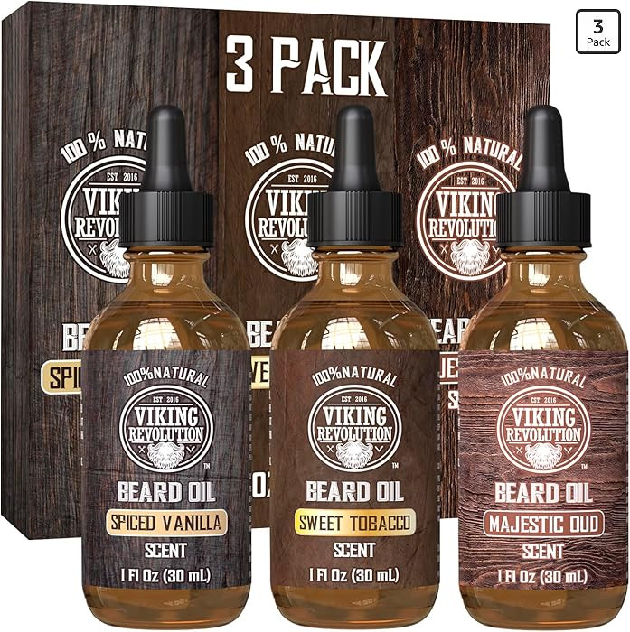 Viking Revolution Beard Oil for Men 3 Pack - Natural Mens Beard Oil Variety Set - Spiced Vanilla,... | Amazon (US)