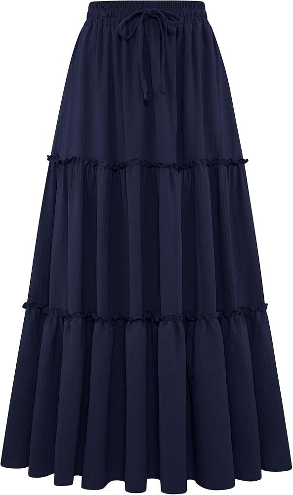 Arolina Women's Summer Maxi Skirt Trendy High Waist Pleated Ruffle Long Skirts Flowy Beach Boho S... | Amazon (US)