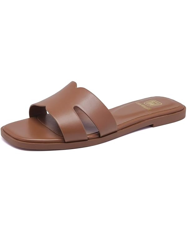 Women's Flat Sandals Dressy Comfortable Slide Sandals Fashion Square Open Toe Slip On Beach Sanda... | Amazon (US)