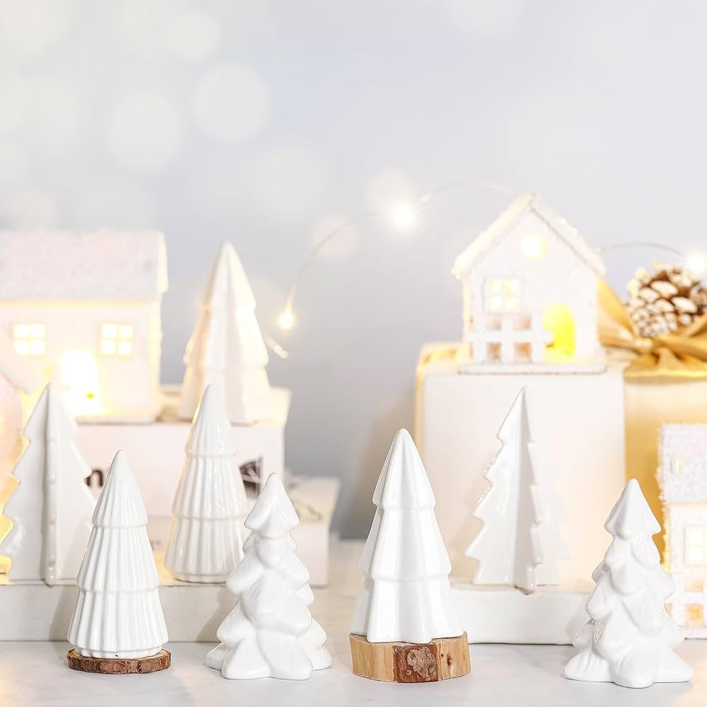 Nuenen 8 Pieces Mini Christmas Ceramic Tree Figurine Christmas Tree Smooth Porcelain Tree Decor 3... | Amazon (US)