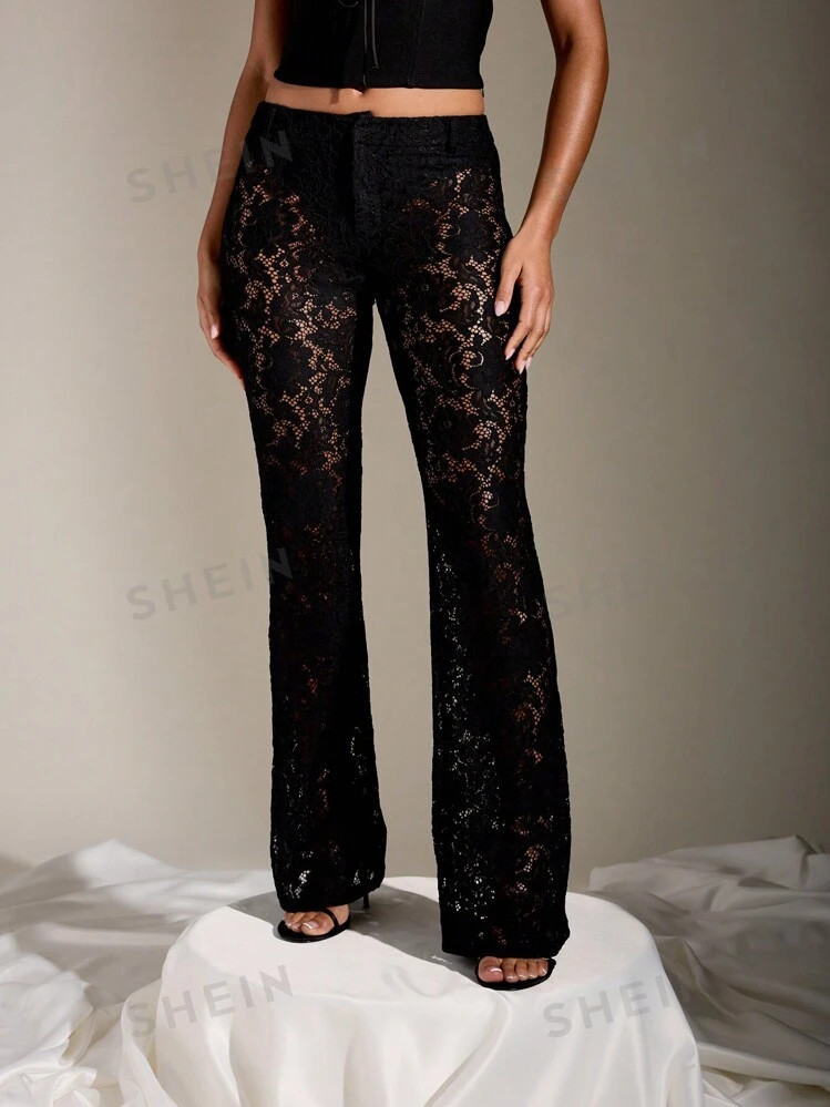 MISSGUIDED Tailored Sheer Lace Flare Hem Pants | SHEIN