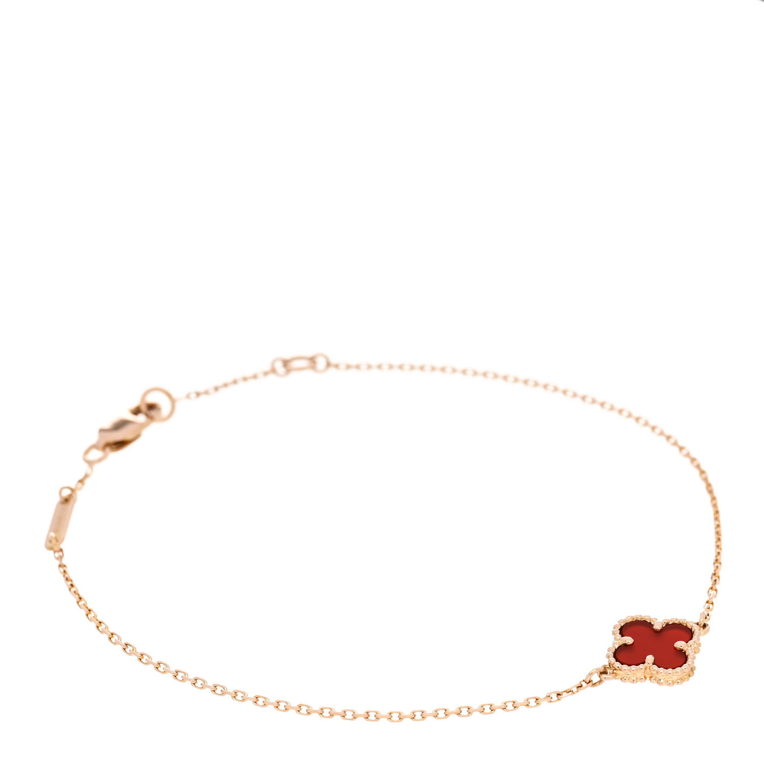 18K Rose Gold Carnelian Sweet Alhambra Bracelet | FASHIONPHILE (US)