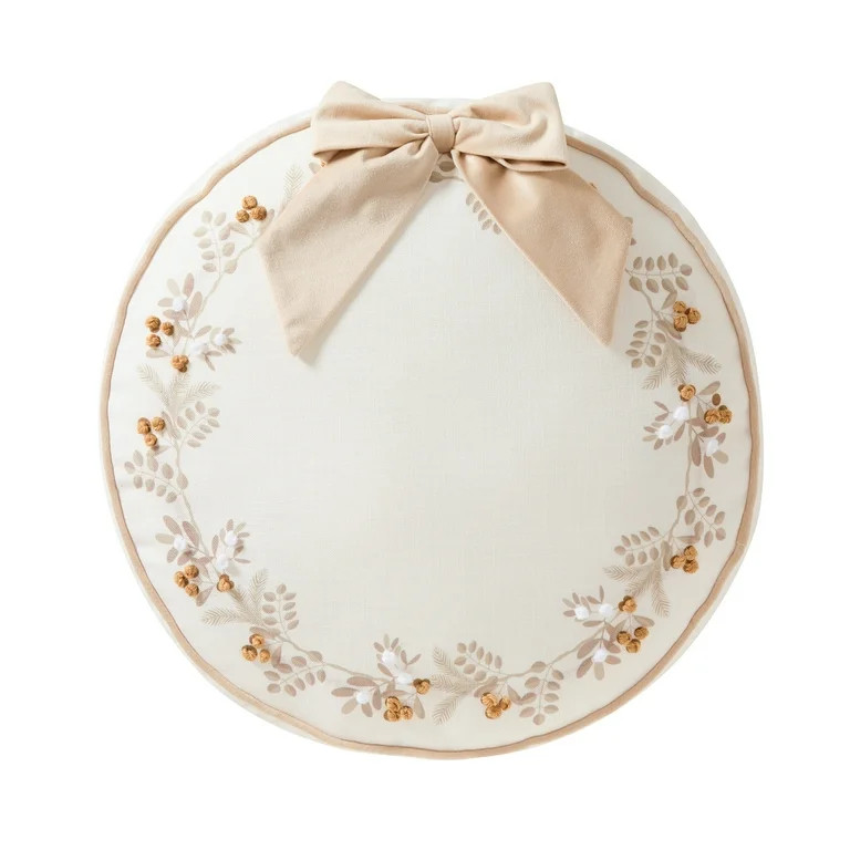 My Texas House 16" x 16" Ivory Christmas Wreath Round Decorative Pillow | Walmart (US)