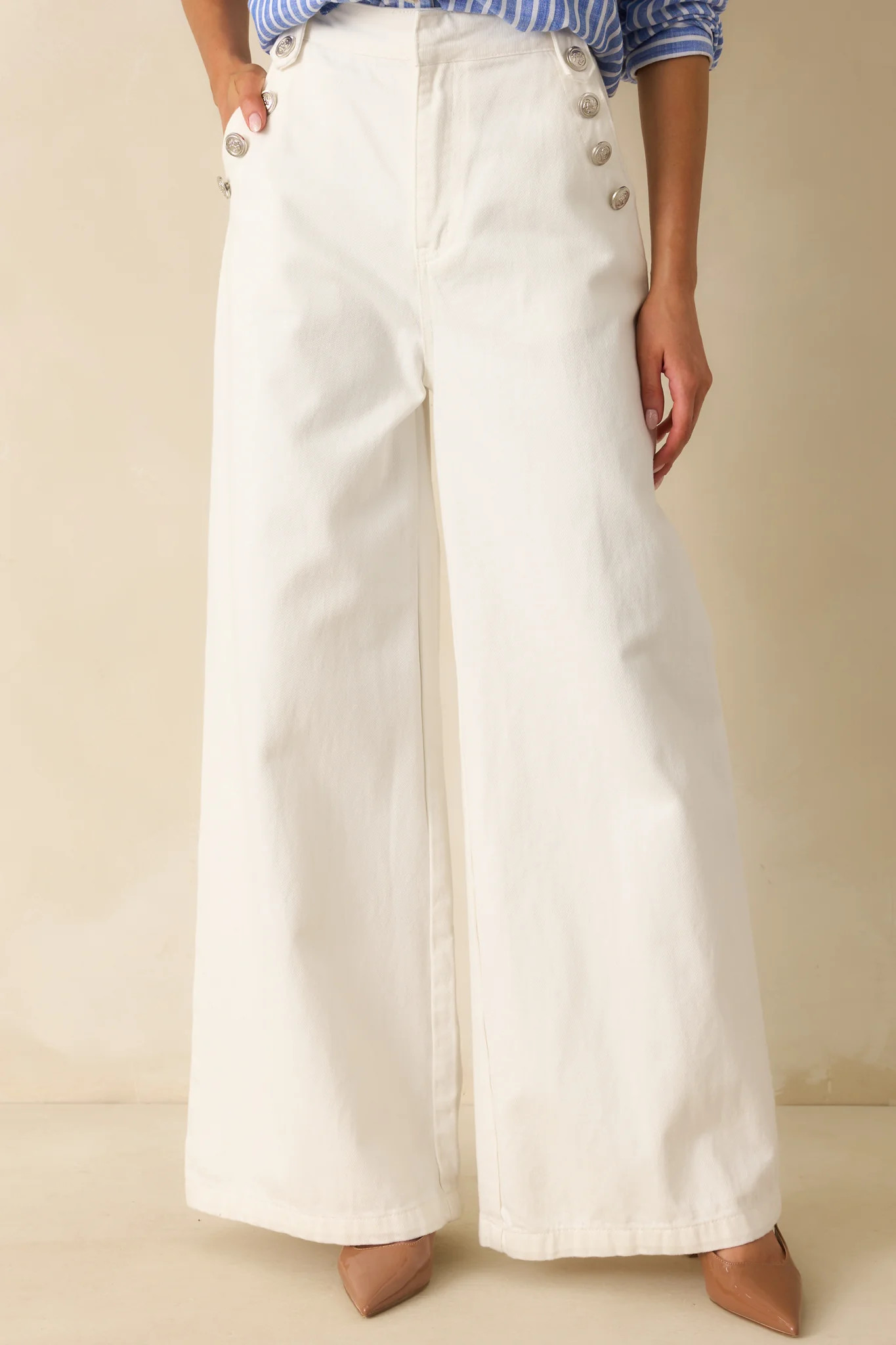 Shopping Day White Wide Leg Jeans | Red Dress