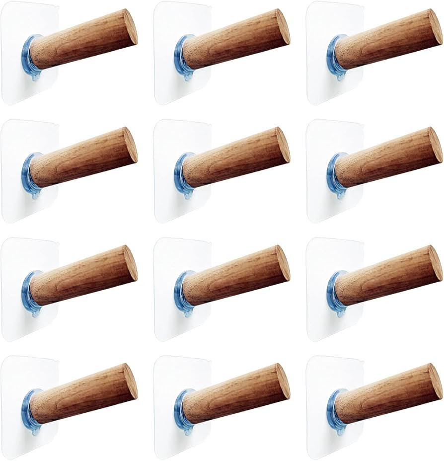 Self Adhesive Hat Hooks for Wall 12 Pieces Solid Wood, Cowboy Hat Hangers for Wall Hat Hook Natur... | Amazon (US)