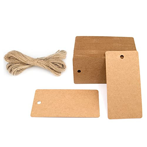 G2PLUS 100PCS Kraft Paper Gift Tags with String,3.5" x 1.7"Brown Blank Tags with Jute Twine Rectangle Labeling Tags for Arts and Crafts,Wedding,Christmas,Thanksgiving and Holiday | Amazon (US)