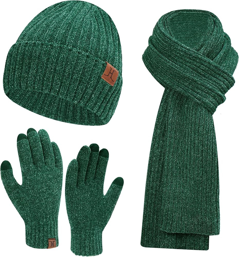 Womens Winter Knit Warm Hat Beanie Long Scarf Touch Screen Gloves Set Skull Caps Neck Scarves for... | Amazon (US)