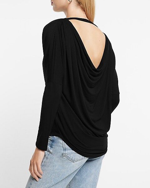 Long Sleeve Cowl Draped Back Tee | Express