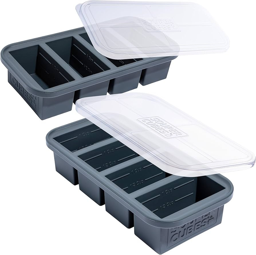 Souper Cubes 1 Cup Silicone Freezer Tray with Lids, Perfect for Storing Broth, Leftovers, Rice, S... | Amazon (US)