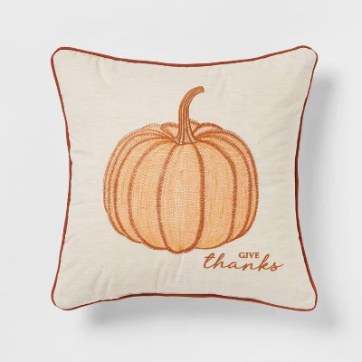 Embroidered Pumpkin Square Throw Pillow Cream/Orange - Threshold™ | Target