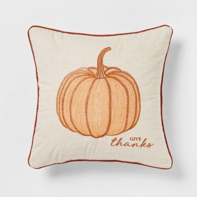 Embroidered Pumpkin Square Throw Pillow Cream/Orange - Threshold&#8482; | Target