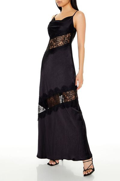 Lace-Trim Satin Cowl Maxi Dress | Forever 21
