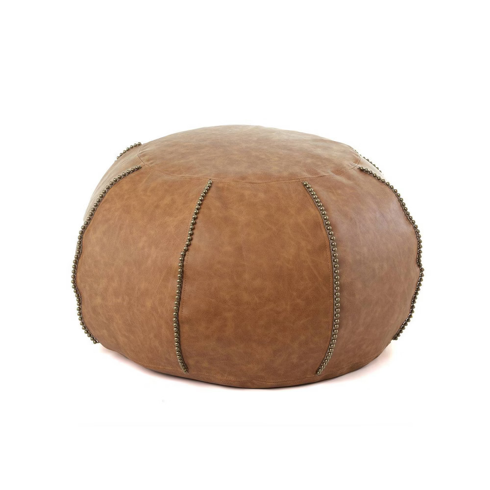 Luxe Faux Leather Beaded Ottoman Cognac - Gold Medal Bean Bags | Target