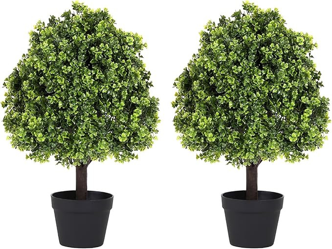 27“ Realistic Artificial Boxwood Topiary Trees Set of 2, Faux Boxwood Plants Outdoor UV-Resista... | Amazon (US)