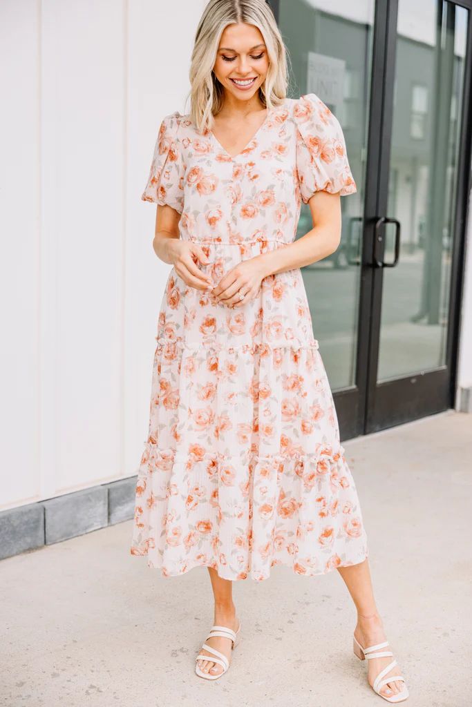 Feeling Present Dusty Orange Floral Midi Dress | The Mint Julep Boutique