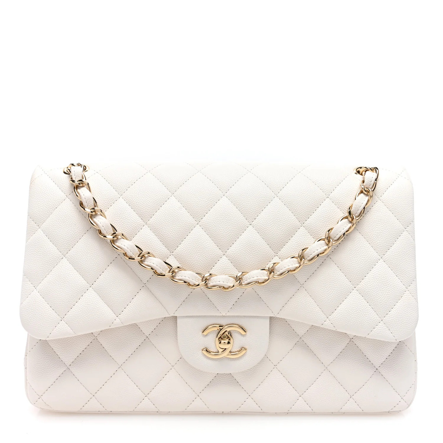 Caviar Quilted Jumbo Double Flap White | FASHIONPHILE (US)