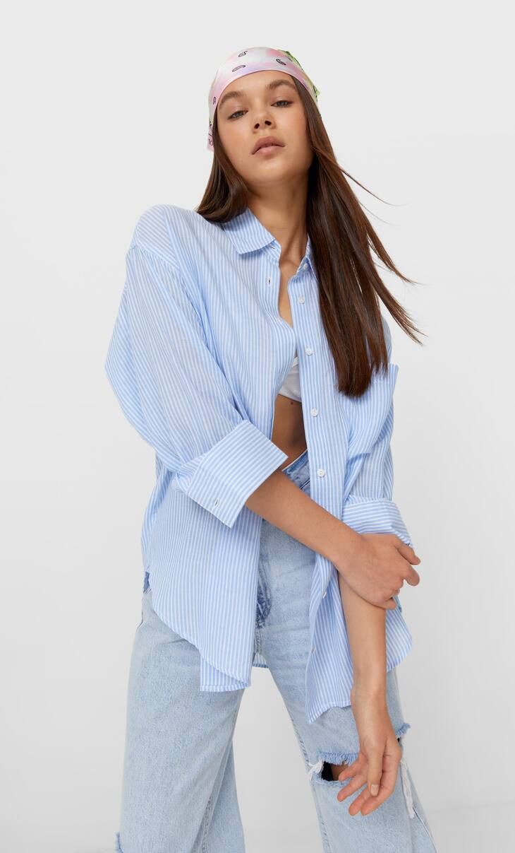 Striped straight shirt | Stradivarius (UK)