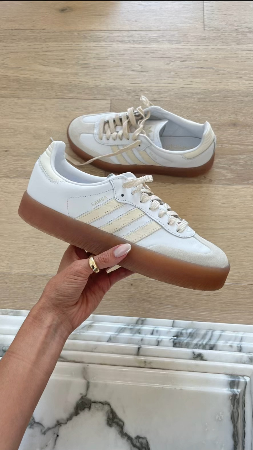 My fall shoe crush!  Been wearing these on repeat lately - the perfect everyday  neutral sneaker that goes with everything 🤎

White sneaker, adidas sambae, adidas, mom sneaker, casual sneaker, everyday sneaker, teen girl sneaker, teen girl school shoe, tween girl sneaker, adidas, Christine Andrew 

#LTKShoeCrush #LTKVideo #LTKSeasonal