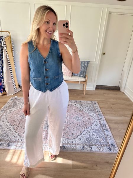 Loving this whole look! I’m wearing large in these linen pants. Summer outfit - Memorial Day outfit 

#LTKStyleTip #LTKSeasonal #LTKMidsize