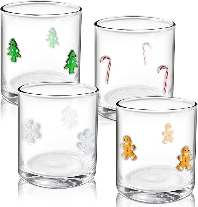 4 Pcs Christmas Icon Glasses 14 oz Icon Juice Glass Cups Christmas Tree Snowflake Candy Cane Ging... | Amazon (US)