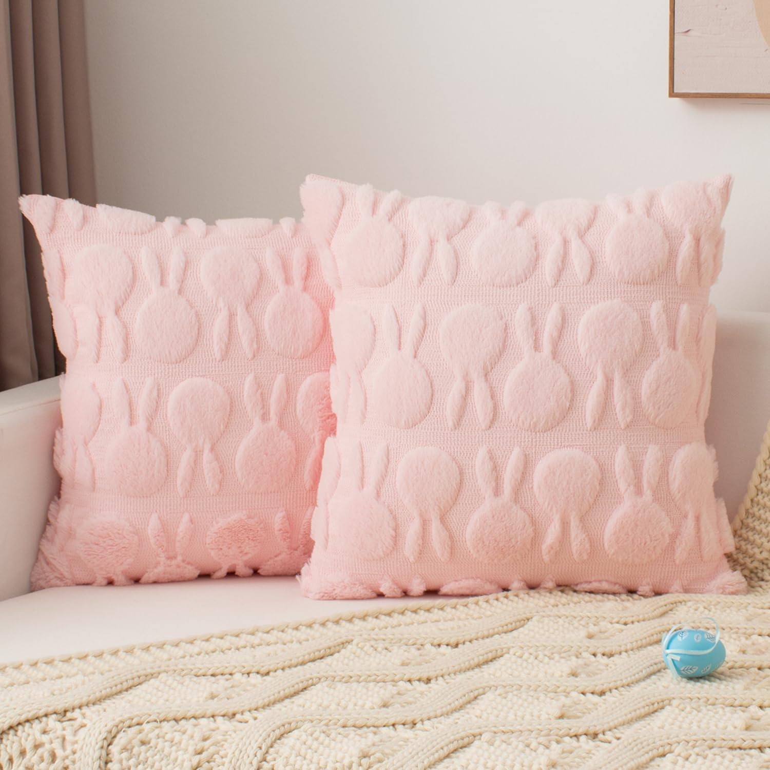 UGASA Easter Pillow Covers 18x18 Inch Set of 2 Super Soft Bunny Rabbit Pattern Luxury Plush Decor... | Amazon (US)