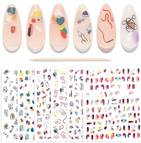 Beetles Graffiti Fun Nail Stickers for Nail Art, 6 Sheets Nail Decals 3D Self-Adhesive Minimalist Na | Amazon (US)