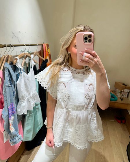The sweetest white eyelet tunic top! In the size S, fit is true to size. And size up one size in the white straight leg jeans. They ran small for me! 🐚 #Anthropologie #Anthro #springstyle #springstyleinspo #outfitinspo #summerstyle #summerinspo #springbreakoutfits 

#LTKstyletip #LTKGiftGuide #LTKSeasonal