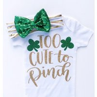 Baby Girls St. Patrick's Day Outfit, St Patty's Outfit Baby, Patricks Headband, Too Cute To Pinch, Patricks' Shirt | Etsy (US)