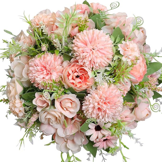 Nubry 3pcs Artificial Flowers Bouquet Fake Peony Silk Hydrangea Wildflowers Arrangements with Ste... | Amazon (US)