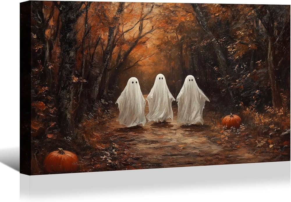 BANHUA1 Vintage Halloween Canvas Wall Art, Cute Ghosts in Haunted Forest Pictures Print, Funny Sp... | Amazon (US)