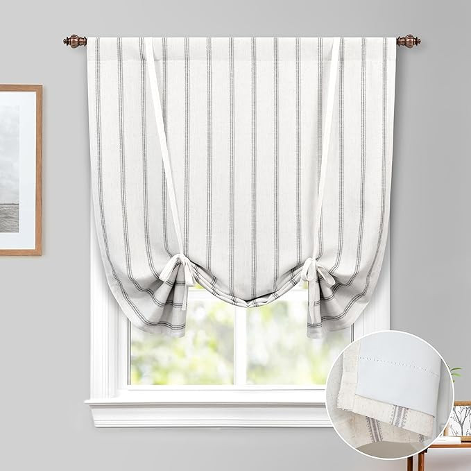 DriftAway Farmhouse Double Layer Linen Blackout Tie Up Curtains Thermal Insulated Vertical Stripe... | Amazon (US)
