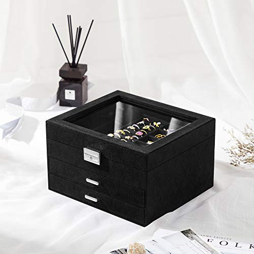 SONGMICS Velvet Jewelry Box, 3-Tier Jewelry Display Case and Organizer with Clear Glass Lid, Varying | Amazon (US)