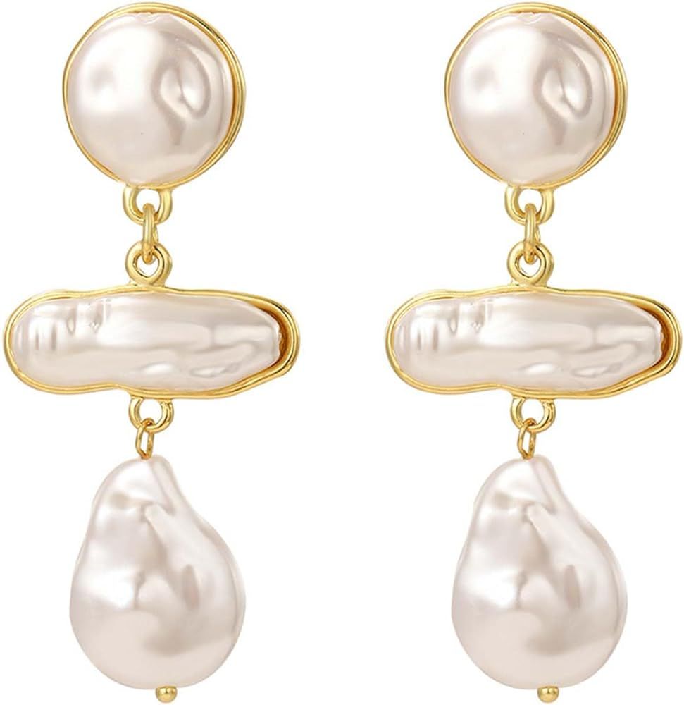 HETICA Baroque Pearl Earrings for Women, Large Teardrop Drop Earrings Statement Pearl Dangle Earr... | Amazon (US)