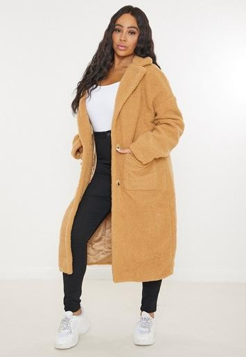 Missguided - Plus Size Tan Borg Teddy Long Oversized Coat | Missguided (US & CA)