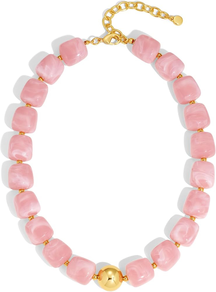 Colorful Chunky Beaded Necklace for Women Trendy Summer Jewelry | Amazon (US)