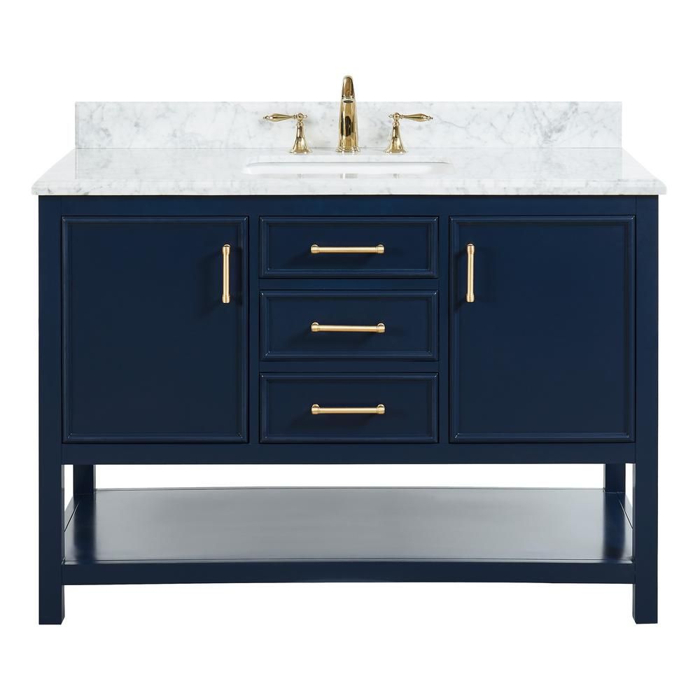 Tile&Top Uptown 48 in. W x 22 in. D x 34.75 in. H Bath Vanity in Navy Blue with Marble Vanity Top... | The Home Depot