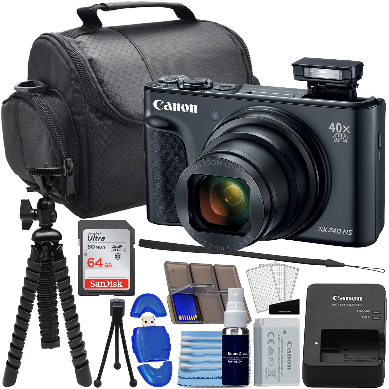 Canon PowerShot SX740 HS Digital Camera (Black) Bundle with SanDisk 64GB Memory Card, 12" Flex Tr... | Amazon (US)