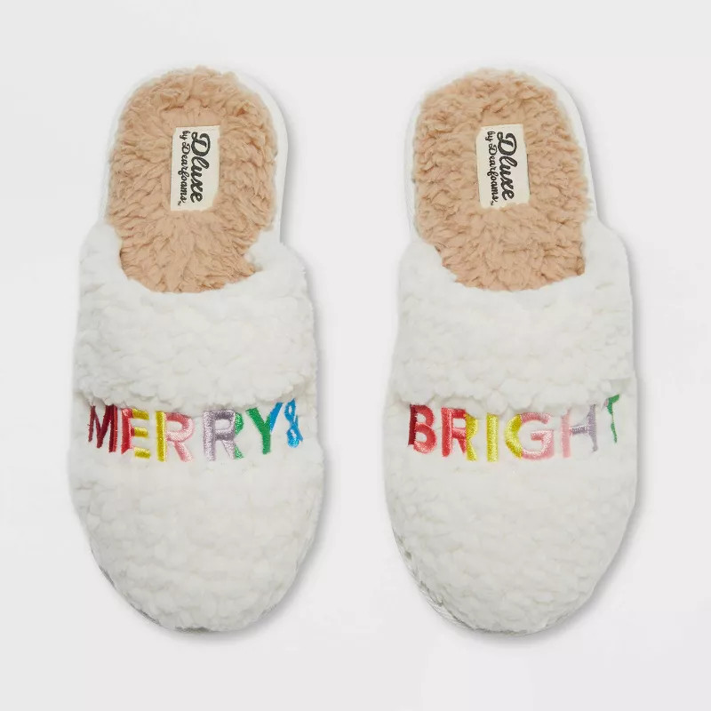 Women's dluxe by dearfoams Merry & Bright Slide Slippers - Cream | Target