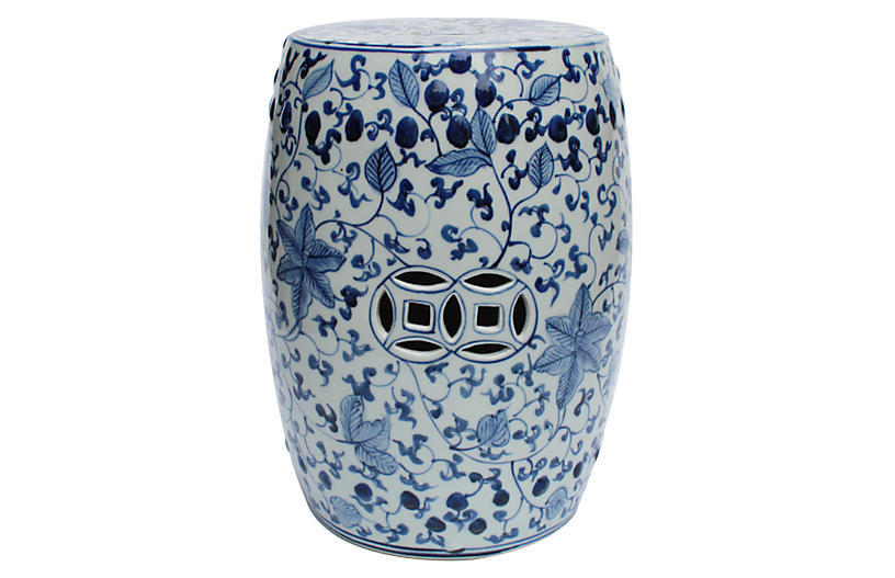 Wyatt Garden Stool, Blue/White | One Kings Lane