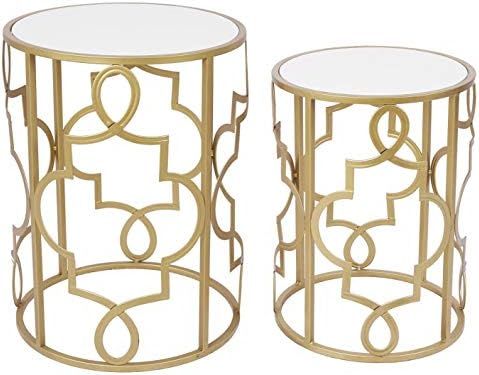 Gold&White Round Nesting Side End Tables Set of 2 in Wooden Top, Assembled Small Coffee Tables fo... | Amazon (US)
